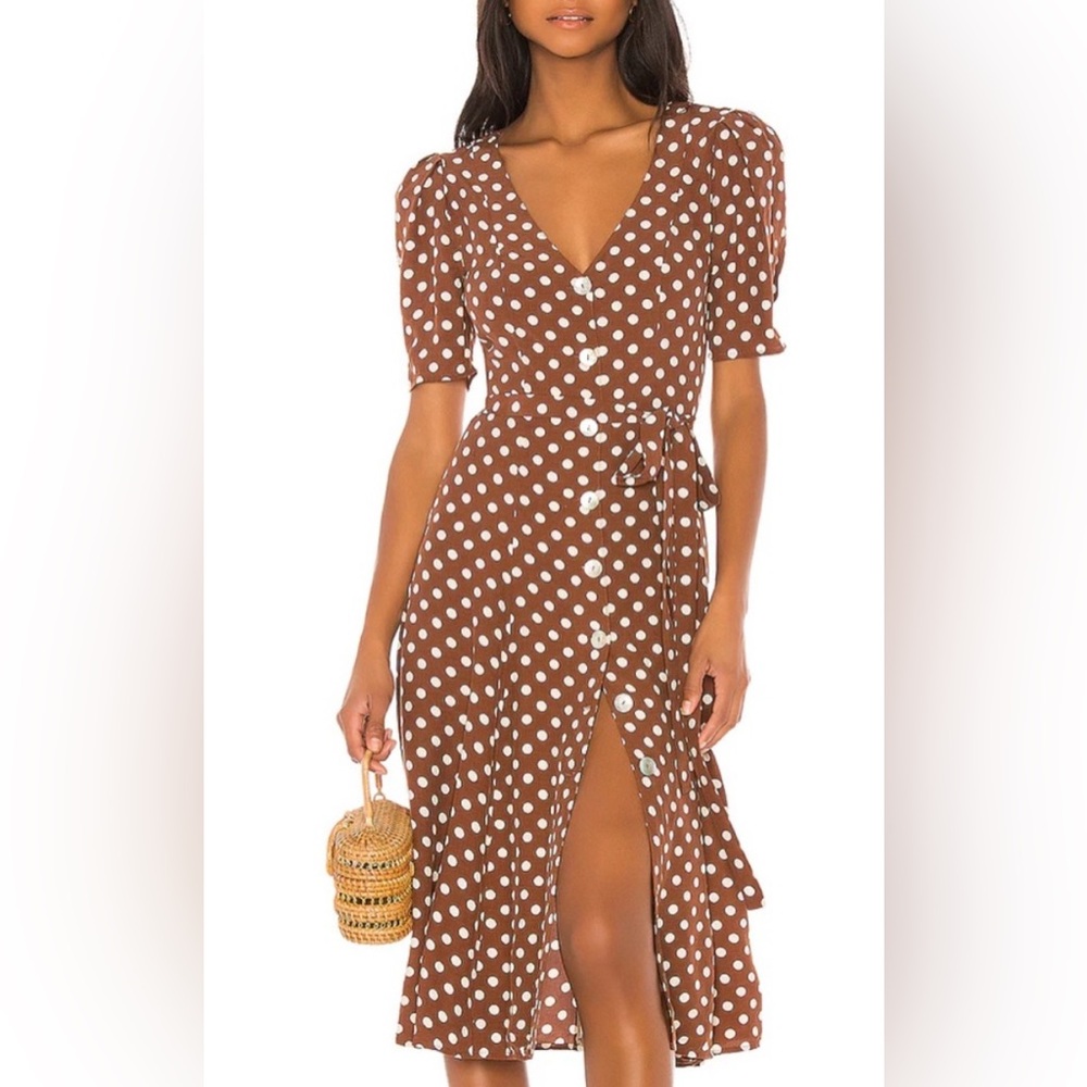 LPA Bambina in Annette Brown Polka Dot midi button up dress